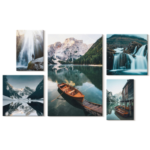 Obraz canvas 5 części Góry z wodospadem|20x30, 30x30, 40x60|Wallfluent 797162