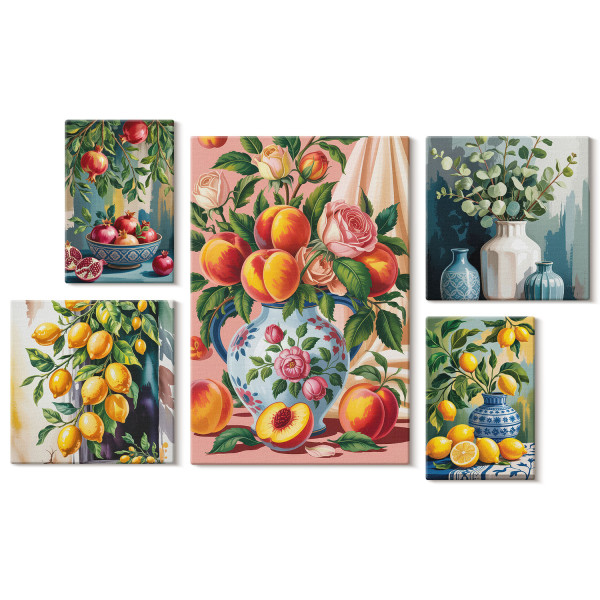 Obraz canvas 5 części Owoce i ceramika|20x30, 30x30, 40x60|Wallfluent 797129