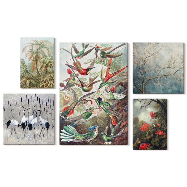 Obraz canvas 5 części Tropikalne ptaki|20x30, 30x30, 40x60|Wallfluent 797136