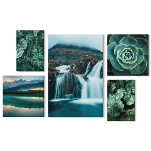 Obraz canvas 5 części Zielone wodospady|20x30, 30x30, 40x60|Wallfluent 797050