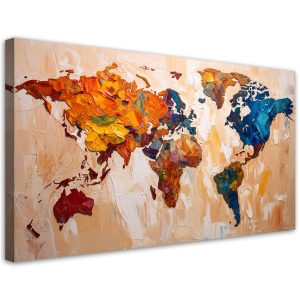Obraz canvas do salonu biura gabinetu, Kolorowa Mapa Świata 120×60 779971 Obraz canvas do salonu biura gabinetu, Kolorowa Mapa Świata 120×60 779971