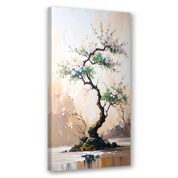 Obraz canvas do salonu kuchni, Drzewko Bonsai Białe Kwiaty Gałązki 50x100 779788