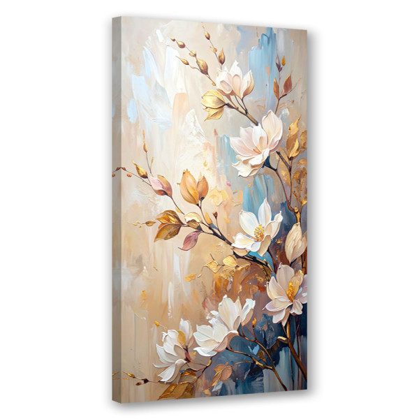 Obraz canvas do salonu kuchni, Kwiaty Gałązki Beżowy imitacja farby 50x100 779979