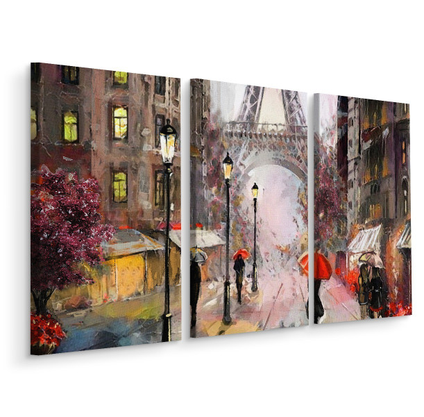 Obraz CANVAS Tryptyk Widok Na Paryską Ulicę 120x80cm 137756