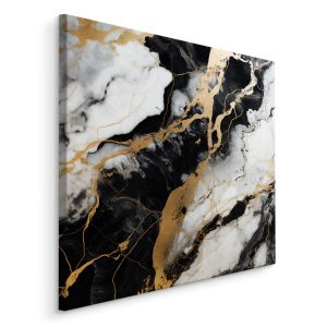 Obraz Czarno-Biały Marmur Z Elementami Złota 90x90cm 123673