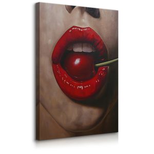 Obraz Czerwone Kobiece Usta Z Wiśnią 50x70cm 752224 Obraz Czerwone Kobiece Usta Z Wiśnią 50x70cm 752224