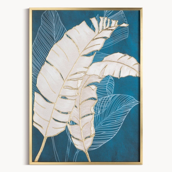 Obraz dekoracyjny 50x70 cm turkus złoto egzotyczne liście na płótnie 990026
