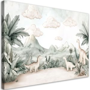 Obraz dla dzieci do pokoju, Dinozaury Jurajski świat w pastelach 60×40 633808 Obraz dla dzieci do pokoju, Dinozaury Jurajski świat w pastelach 60×40 633808