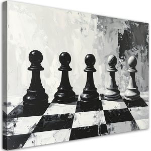 Obraz do biura salonu, Szachy Elegancja i Strategia czarno biały 60×40 886648 Obraz do biura salonu, Szachy Elegancja i Strategia czarno biały 60×40 886648