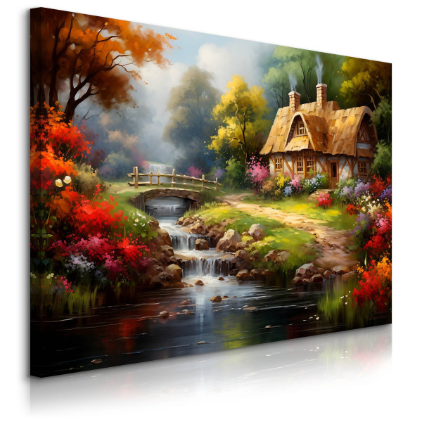 Obraz Do Jadalni Wiejska Chatka Pejzaż Kwiaty Las Abstrakcja 100x70cm 754823