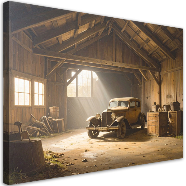 Obraz do kancelarii biura, Stary samochód w garażu w stylu retro 120x80 886210