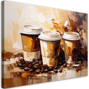 Obraz do kuchni baru, Kubki z kawą imitacja farby olejnej 30×20 886307 Obraz do kuchni baru, Kubki z kawą imitacja farby olejnej 30×20 886307
