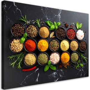 Obraz do kuchni jadalni, Kolorowe przyprawy i zioła 90×60 780411 Obraz do kuchni jadalni, Kolorowe przyprawy i zioła 90×60 780411