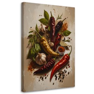 Obraz do kuchni jadalni restauracji, Czerwone papryczki przyprawy 60×90 887181