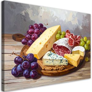 Obraz do kuchni jadalni restauracji, Deska wędlin serów winogron 30×20 888175