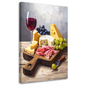 Obraz do kuchni jadalni restauracji, Deska wędlin serów winogron 60×90 888097 Obraz do kuchni jadalni restauracji, Deska wędlin serów winogron 60×90 888097