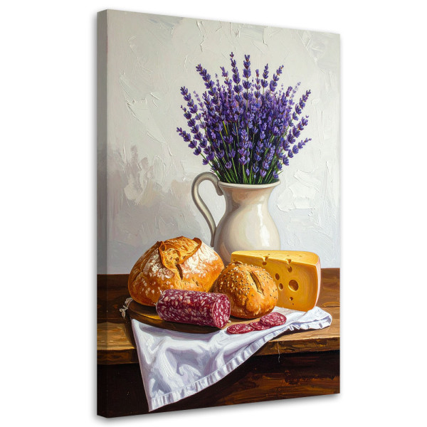 Obraz do kuchni jadalni restauracji, Martwa natura lawenda bułki 30x45 888538