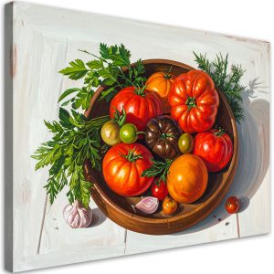Obraz do kuchni jadalni restauracji, Martwa natura pomidory i zioła 100×70 891049 Obraz do kuchni jadalni restauracji, Martwa natura pomidory i zioła 100×70 891049