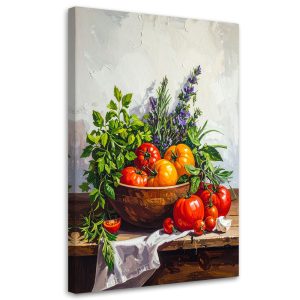 Obraz do kuchni jadalni restauracji, Martwa natura pomidory i zioła 30×45 885232 Obraz do kuchni jadalni restauracji, Martwa natura pomidory i zioła 30×45 885232