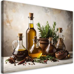 Obraz do kuchni jadalni restauracji, Oliwa z oliwek zioła przyprawy 100×70 890476