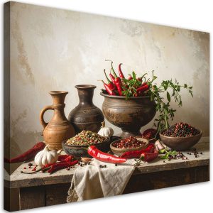 Obraz do kuchni jadalni restauracji, Papryczki chili przyprawy dzban 45×30 884825