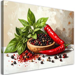 Obraz do kuchni jadalni restauracji, Papryczki chili przyprawy zioła 30×20 890130 Obraz do kuchni jadalni restauracji, Papryczki chili przyprawy zioła 30×20 890130