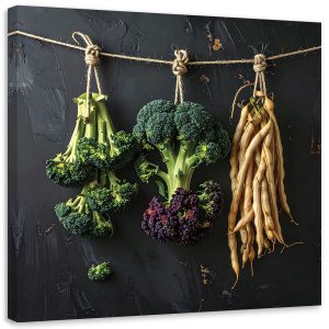 Obraz do kuchni restauracji baru jadalni, Brokuły Fasola na czarnym 50×50 889513 Obraz do kuchni restauracji baru jadalni, Brokuły Fasola na czarnym 50×50 889513