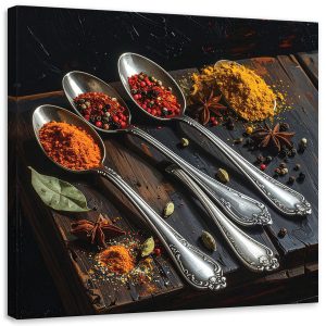 Obraz do kuchni restauracji baru jadalni, Przyprawy na srebrnych 30×30 886741 Obraz do kuchni restauracji baru jadalni, Przyprawy na srebrnych 30×30 886741