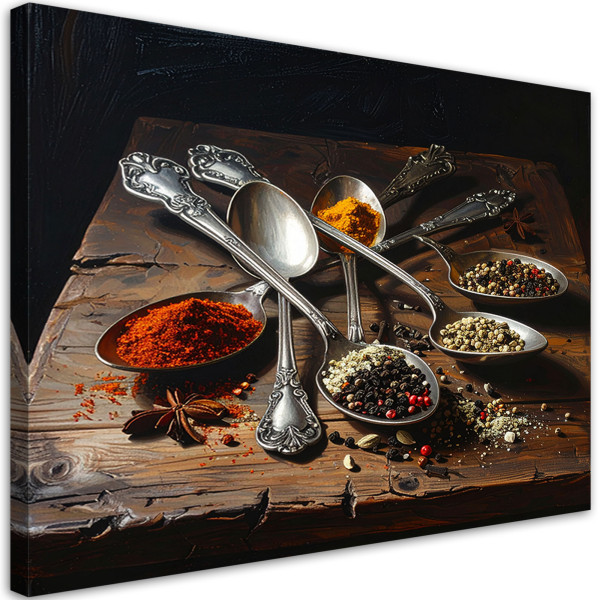 Obraz do kuchni restauracji baru jadalni, Przyprawy na srebrnych 90x60 884116