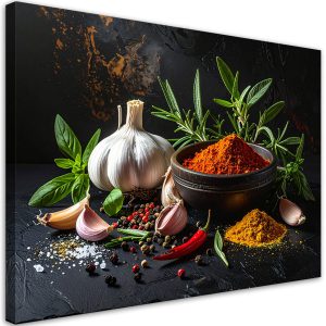 Obraz do kuchni restauracji baru jadalni, Przyprawy zioła czosnek 100×70 885983 Obraz do kuchni restauracji baru jadalni, Przyprawy zioła czosnek 100×70 885983