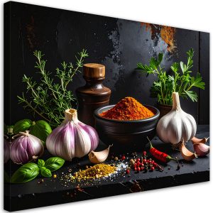 Obraz do kuchni restauracji baru jadalni, Przyprawy zioła czosnek 90×60 889272 Obraz do kuchni restauracji baru jadalni, Przyprawy zioła czosnek 90×60 889272