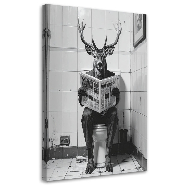 Obraz do łazienki wc, Humorystyczny jeleń w toalecie czytający 20x30 885630