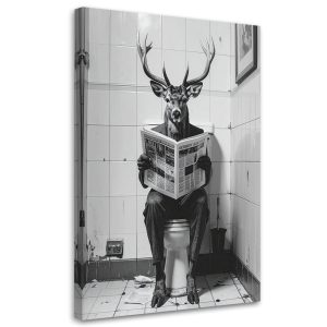 Obraz do łazienki wc, Humorystyczny jeleń w toalecie czytający 70×100 890859 Obraz do łazienki wc, Humorystyczny jeleń w toalecie czytający 70×100 890859