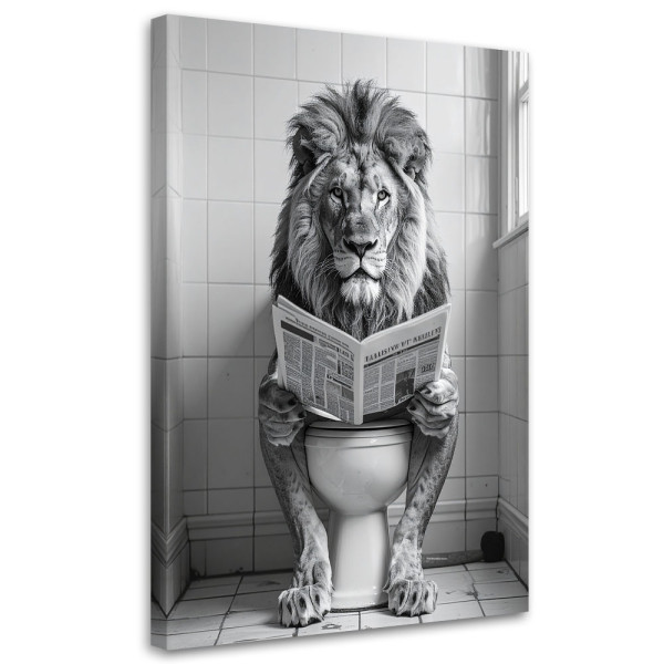 Obraz do łazienki wc, Humorystyczny lew czytający gazetę 20x30 890166