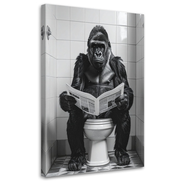 Obraz do łazienki wc, Śmieszna małpa w toalecie gorilla czytająca 60x90 886368