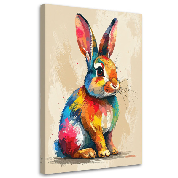 Obraz do pokoju dziecka, Kolorowy krolik na beżowym tle 20x30 995849