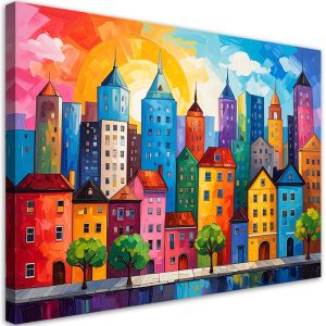 Obraz do pokoju dziecka nastolatka salonu, Kolorowe miasto domy 60×40 997317