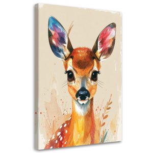 Obraz do pokoju dziecka niemowlaka, Sarenka zwierzęta leśne w beżu 80×120 997575 Obraz do pokoju dziecka niemowlaka, Sarenka zwierzęta leśne w beżu 80×120 997575