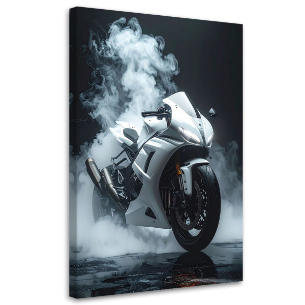 Obraz do pokoju młodzieżowego biura, Motocykł sportowy ścigacz biały 40x60 886107