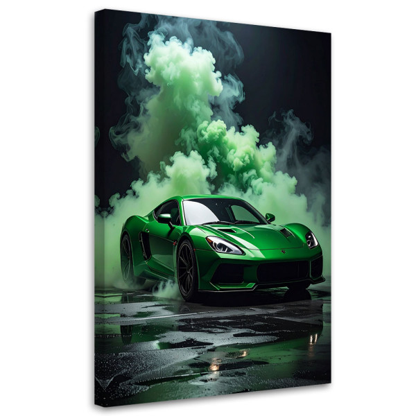 Obraz do pokoju młodzieżowego biura, Zielony Sportowy samochód we 40x60 888846