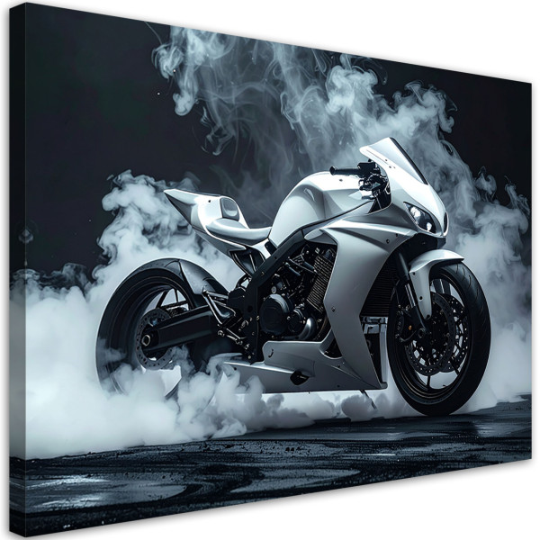 Obraz do pokoju młodzieżowego, Motocykł sportowy ścigacz biały 60x40 883048