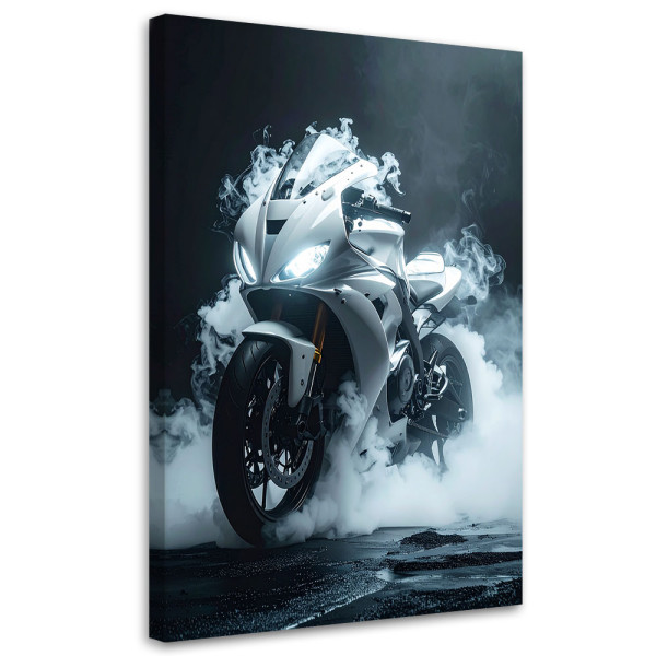 Obraz do pokoju młodzieżowego, Motocykł sportowy ścigacz biały 70x100 882557