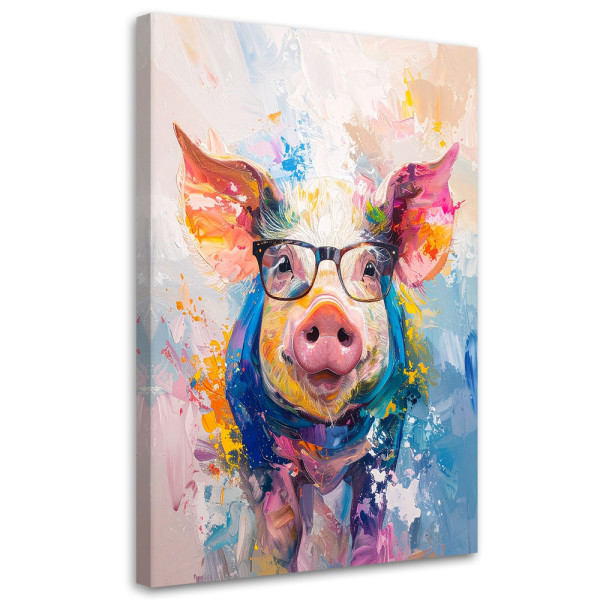 Obraz do pokoju nastolatka dziecka, Kolorowa świnka w okularach 70x100 997559