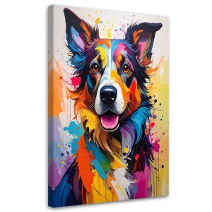 Obraz do pokoju nastolatka dziecka, Kolorowy pies imitacja farby 20×30 997979
