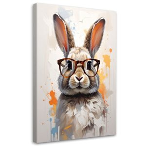 Obraz do pokoju nastolatka dziecka, Królik w okularach w beżu 20×30 998072