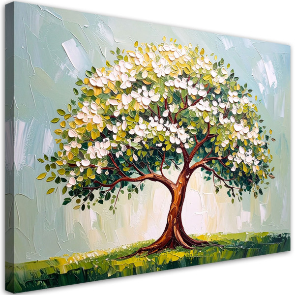 Obraz do salonu, 3D Zielone Kwitnące Drzewo Życia Kwiaty 60x40 779793