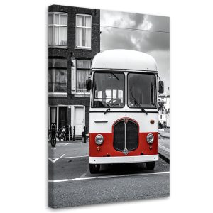 Obraz do salonu biura gabinetu, Biały retro autobus stojący 30×45 998139 Obraz do salonu biura gabinetu, Biały retro autobus stojący 30×45 998139