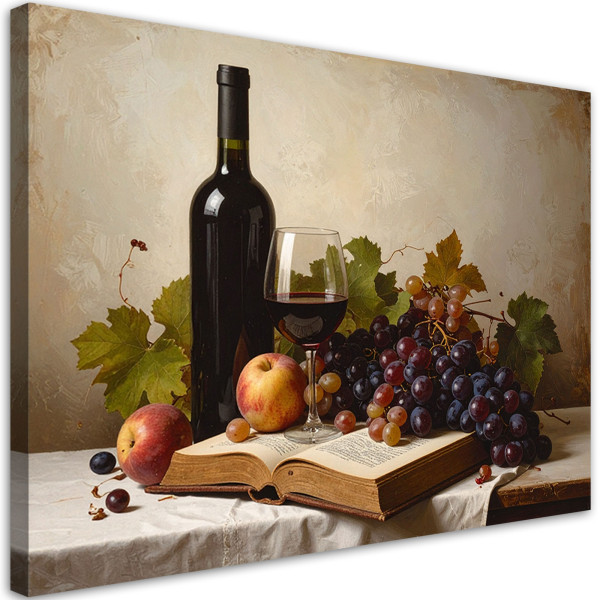 Obraz do salonu biura kuchni, Butelka wina winogron martwa natura 60x40 884822