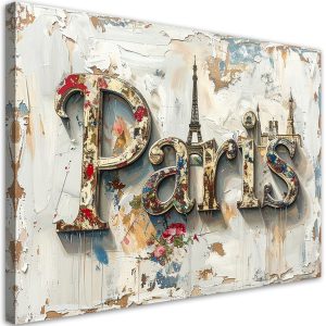 Obraz do salonu biura loftu, Napis Paryż Shabby Chic Vintage 100×70 882981 Obraz do salonu biura loftu, Napis Paryż Shabby Chic Vintage 100×70 882981