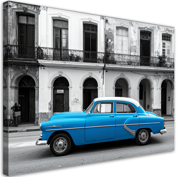 Obraz do salonu biura, Niebieski vintage samochód zaparkowany 45x30 996992